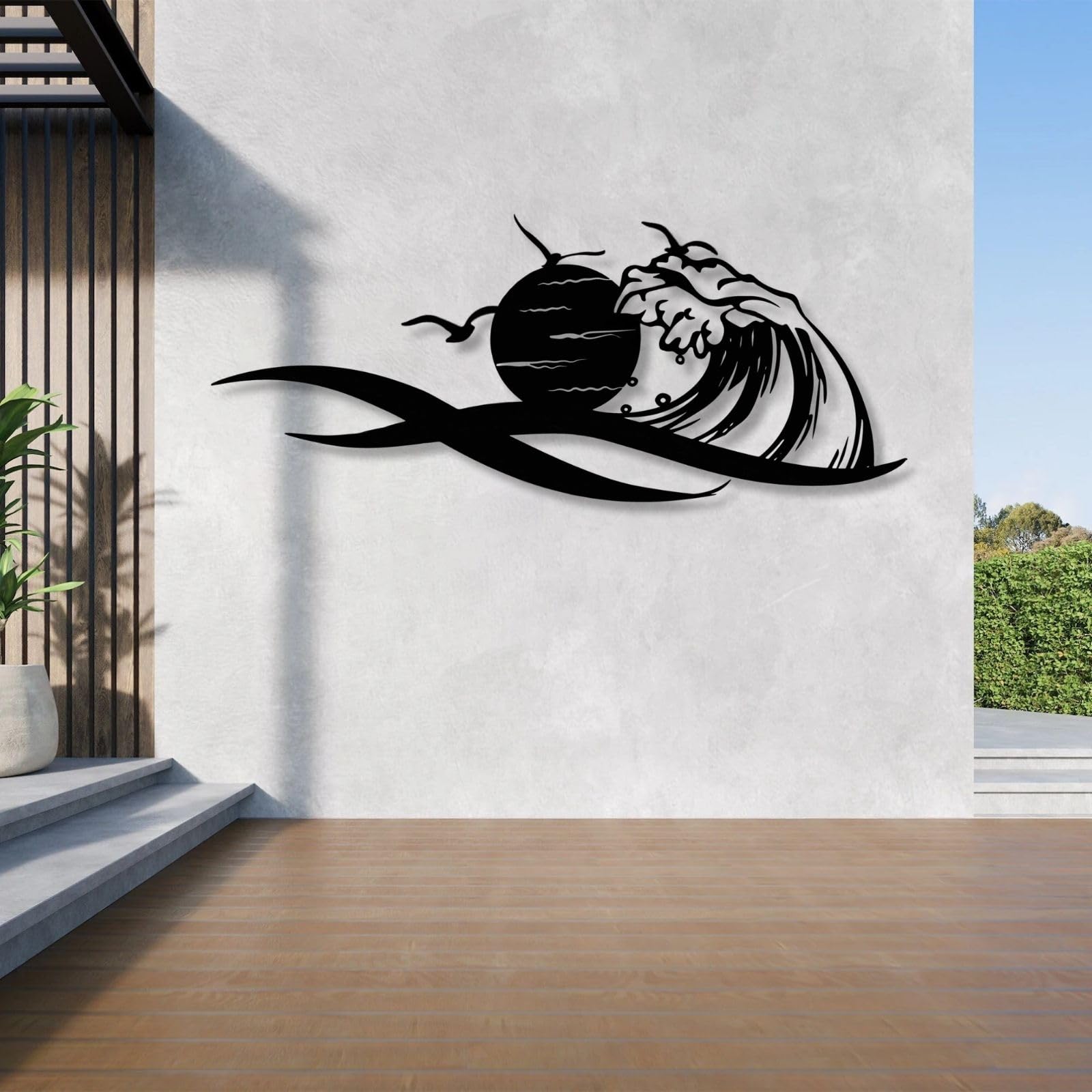 Metal Waves and Sun with Gulls Wall Art, Metal Wall Art Waves, Metal Sunset Wall Decor, Seagull Wall Decor, Coastal Metal Wall Art, Metal Tropical