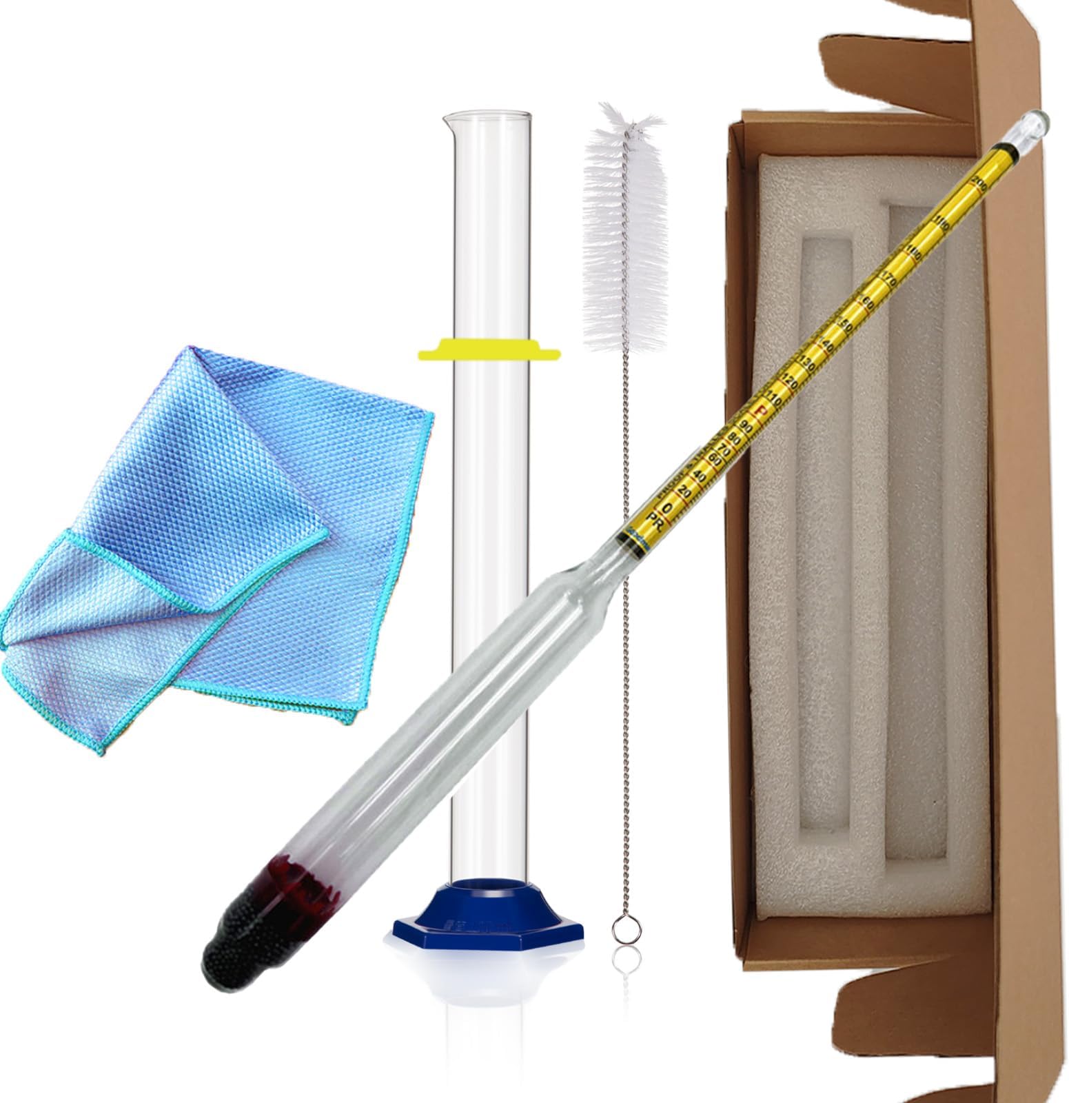 Alcohol Hydrometer Meter Test Kit 0-200 Proof & Tralle,with Glass Test Jar,Accurate Tester & Glass Cylinder for Proofing Distilled Spirits & Moonshine Alcoholmeter Testing Set,HDRELEODY