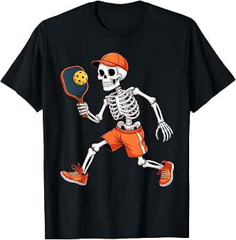 Funny Skeleton Play Pickleball Halloween Costume Boys Men T-Shirt