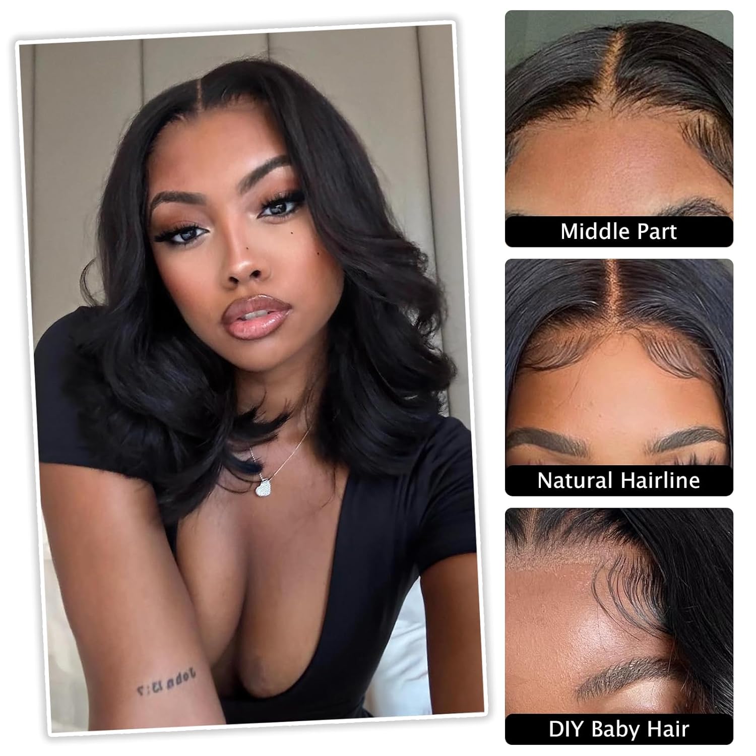 Black Bob Wig 12 Inch Yaki Straight 13x4x1 T Part Synthetic Lace Front Wig Bob Wigs for Black Women, 180% Density Heat Resistant as Human Hair Shoulder Length Short Wigs for Daily Use