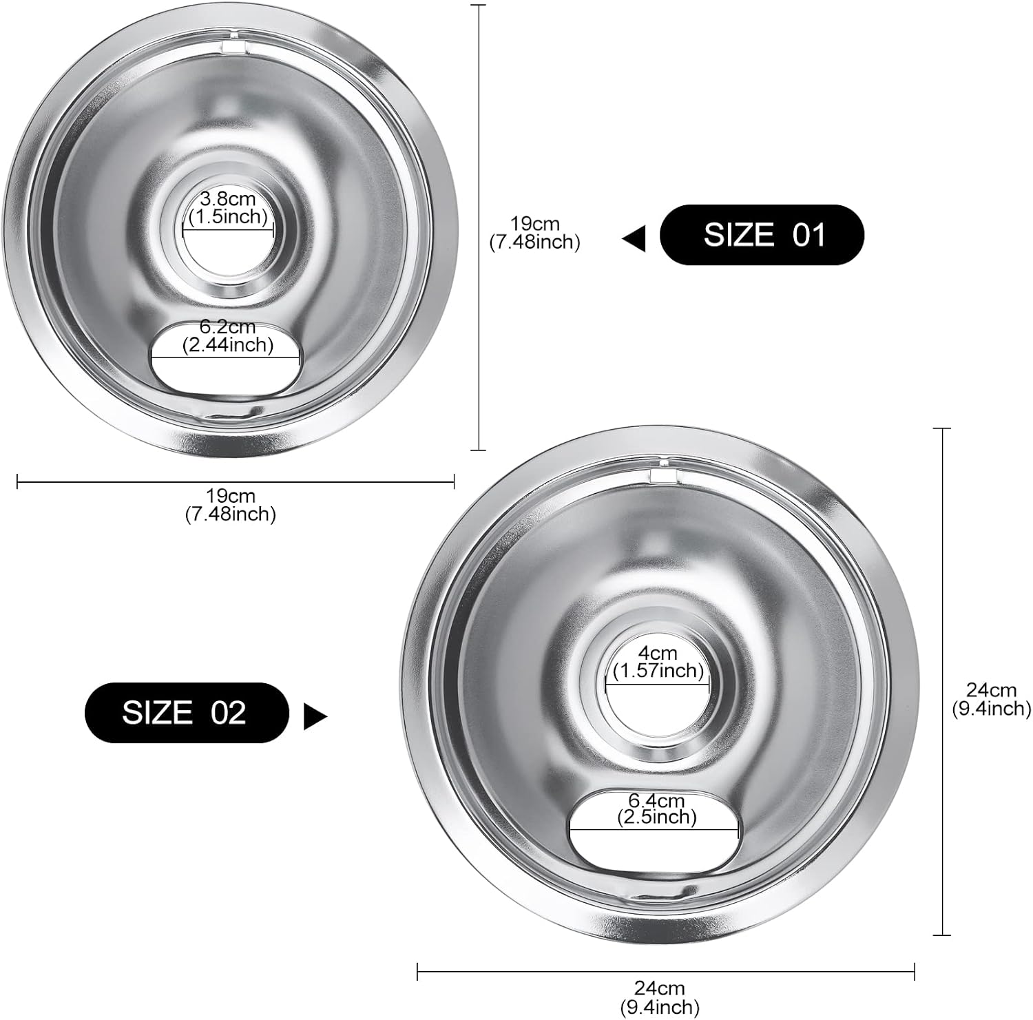 316048413 and 316048414 Stove Burner Drip Pans for Electric Stove Top - Perfectly Fit Frigidaire Kenmore Electric Range -Thickening to Prevent Bending and Rust - Include 2 x 6 in, 2 x 8 in, 4 Pack