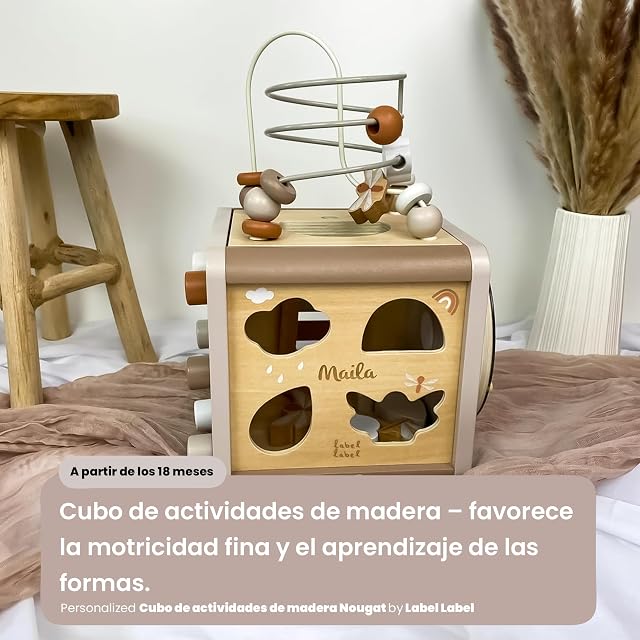 Foto 3 de 5 de Mainely Personalizable Cubo de Actividades de Madera Turrón - motricidad Fina & Aprendizaje de Formas
