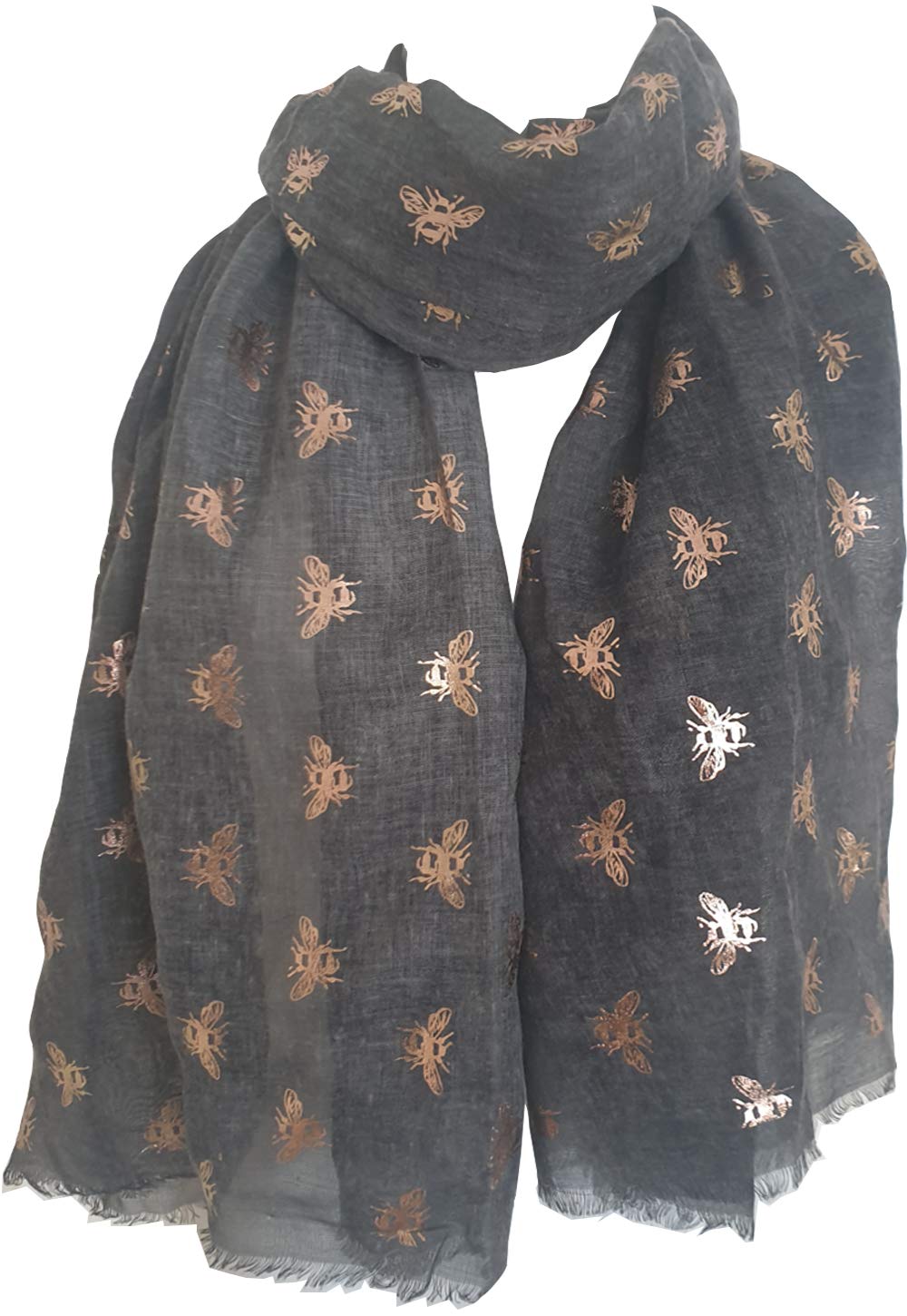 Glamlondon Women's Zr-Glit-Grey Bumble Bee Print Scarf Lightweight Fashion Oversize Wrap (Zr-Glit-Grey)