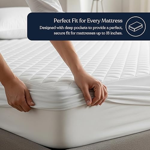 Miniatura 5 de Delara Protector de colchón acolchado 100% algodón orgánico, certificado GOTS, transpirable, ultrasuave de 400 hilos, algodón de fibra larga de 400