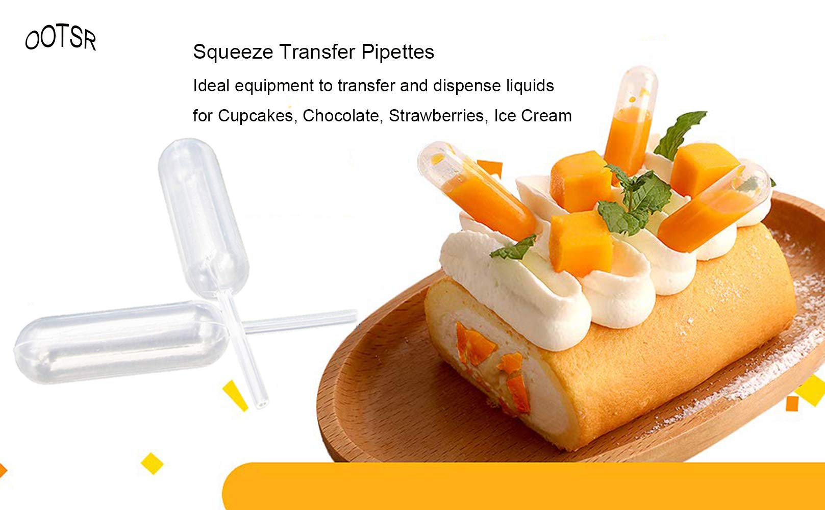 OOTSR 100pcs Compte-Gouttes Liquide jetable 4ml, pipettes en Plastique de Transfert adaptées pour Fraises, Chocolat, Petits gâteaux, laits frappés, sirops, Whisky