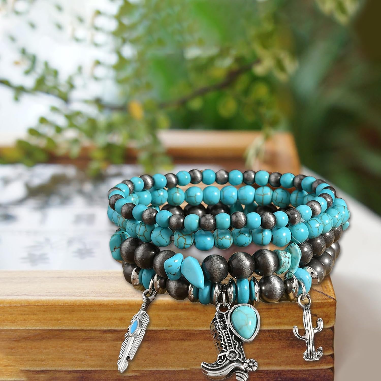Turquoise Beaded Bracelets, Western Bracelets for Women Bohemian Stackable Boots Bracelets Vintage Country Outfit Accessories - Image 5