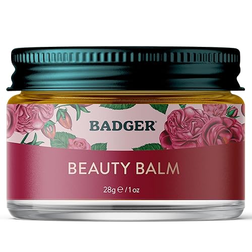 Badger Rose Beauty Balm, tratamiento nutritivo 100% orgánico para cara, cuello y manos con aceite esencial de rosa puro, hidratante facial intensivo