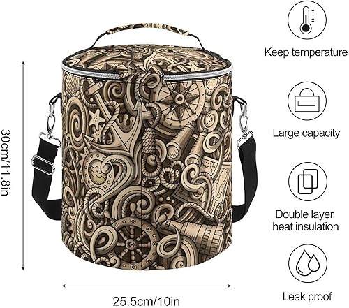 Miniatura 2 de Nautical Doodles - Bolsa de almuerzo portátil aislada reutilizable para mujeres y hombres, trabajo, viajes, picnic