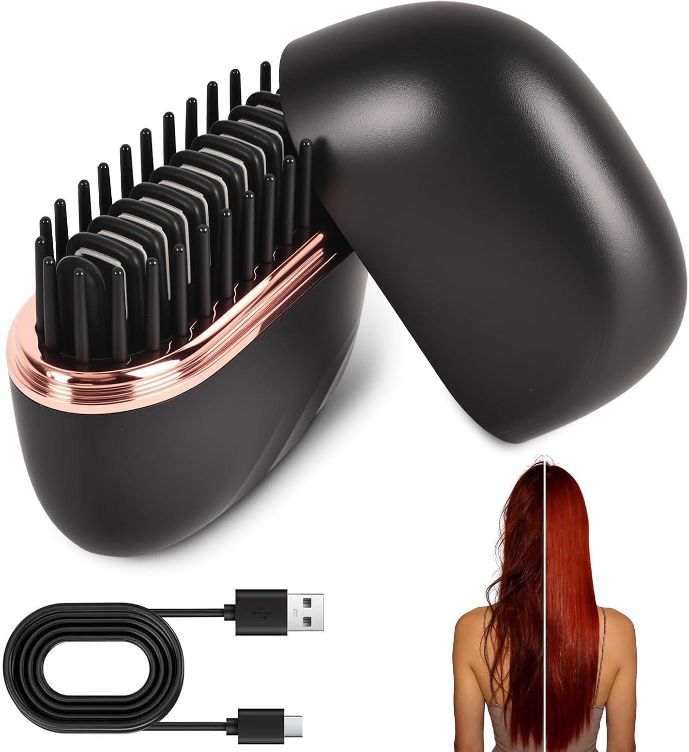 Mini Hair Straightener, Rechargeable Wireless Portable Hair Straightener Brush, 3-Temperature Control for Women, Compact and Travel-Friendly Hair Styling Tool