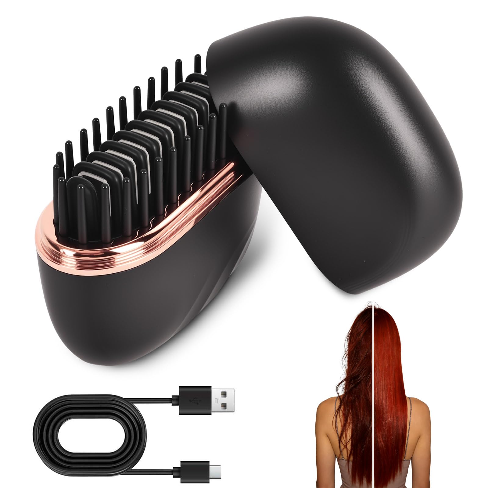 TOSEFES Mini Hair Straightener, Rechargeable Wireless Portable Hair Straightener Brush, 3-Temperature Control for Women, Compact and Travel-Friendly