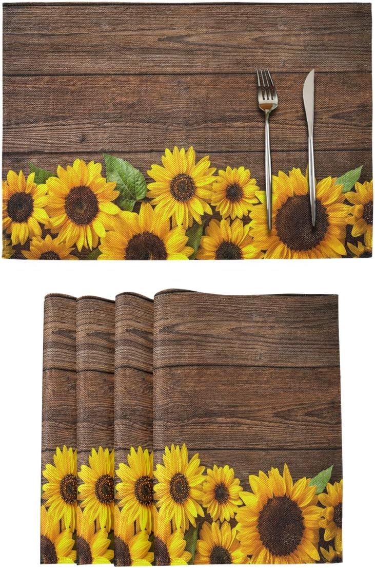 AnyDesign 6Pcs Sunflower Placemats Spring Summer Flower Gnome Truck Table Place Mats