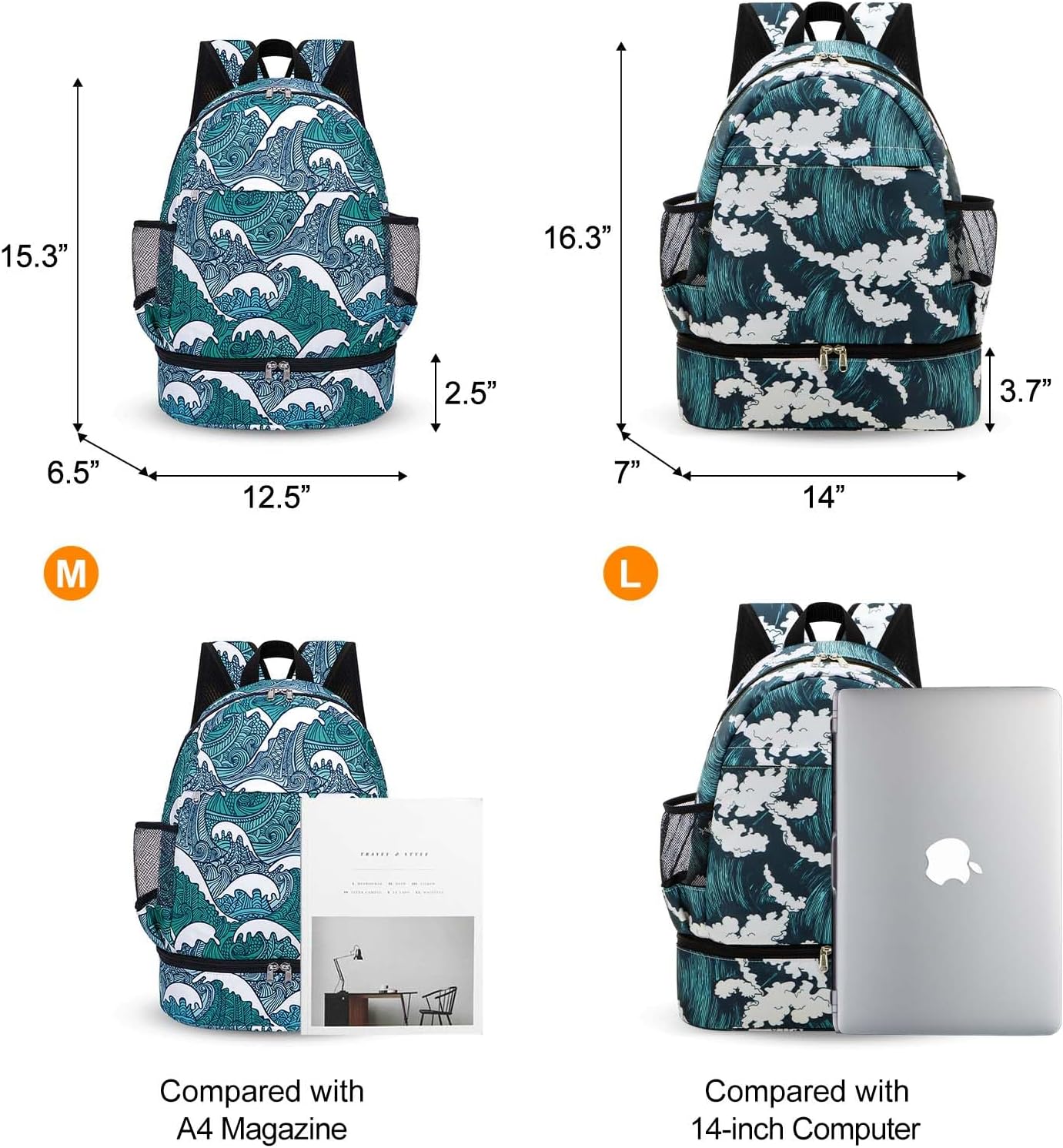 Dry Wet Gym Backpack with Shoe Compartment and Wet Pocket for Women Water Resistant Sports Bag for Swimming Beach Yoga Travel, Tide M