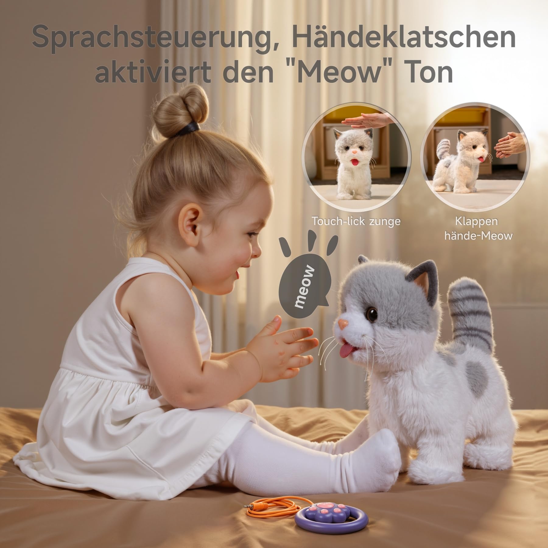 OR OR TU Katze Spielzeug Kinder Plüsch Kätzchen Elektronische Haustiere mit Ferngesteuerter, Interaktives Spielzeug Katze der Läuft und Bellt, Leckt Spielzeug für Kinder Geschenk