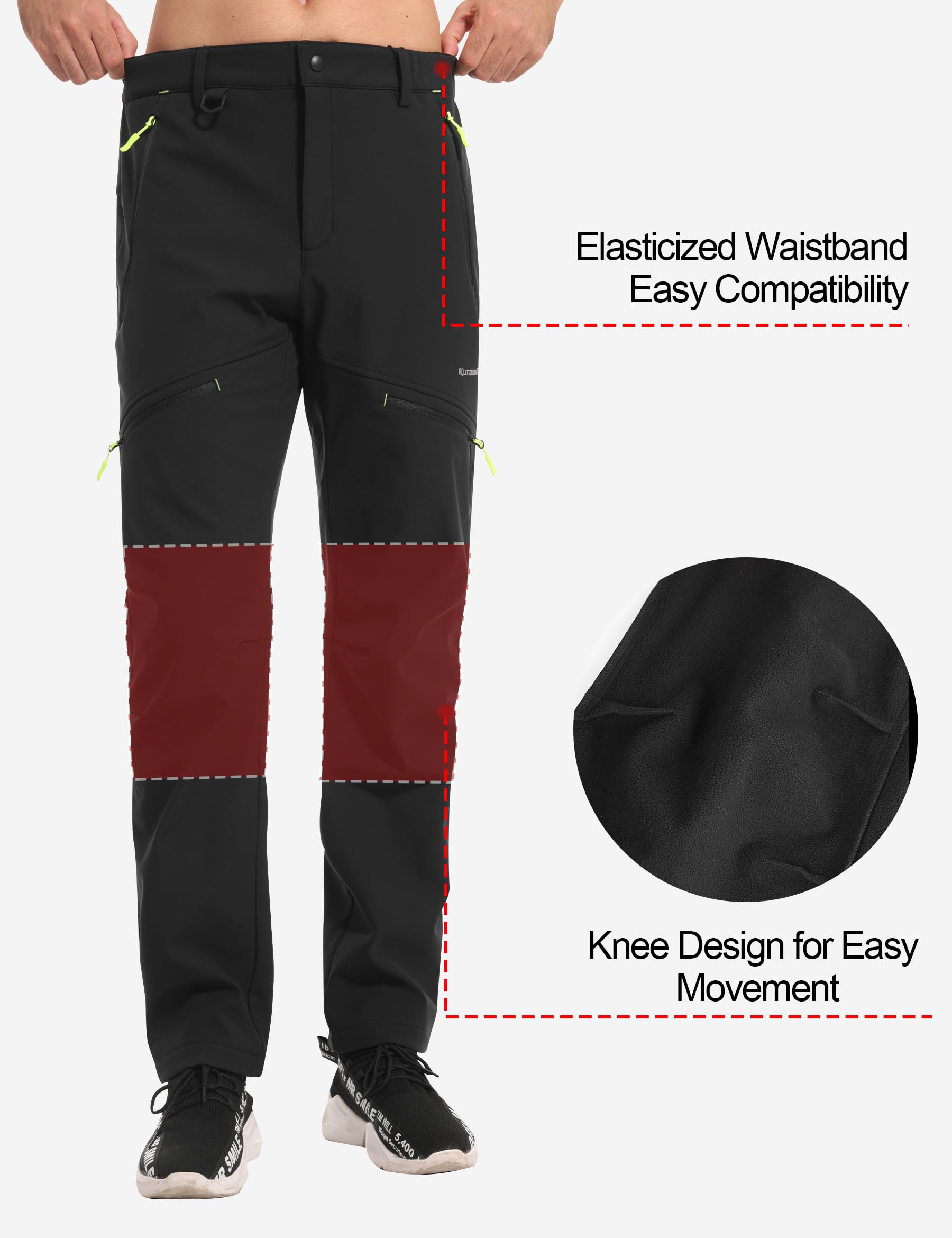 KUTOOK Pantalones Trekking Hombre Invierno Impermeable Térmico Forro Polar Cálido Pantalones de Esquí con 5 Bolsillos HP400