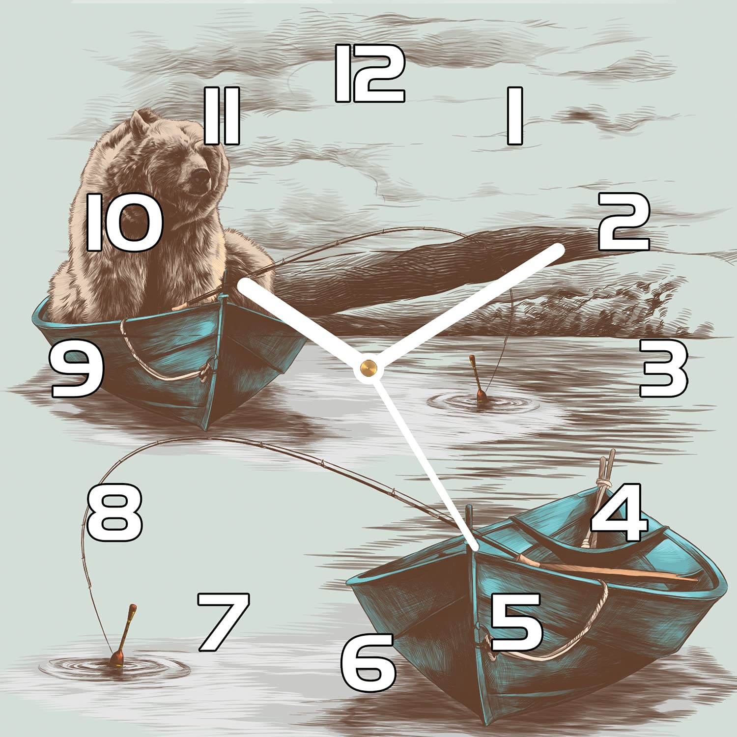 Horloge en verre de sécurité moderne 30x30 cm avec impression ours brun