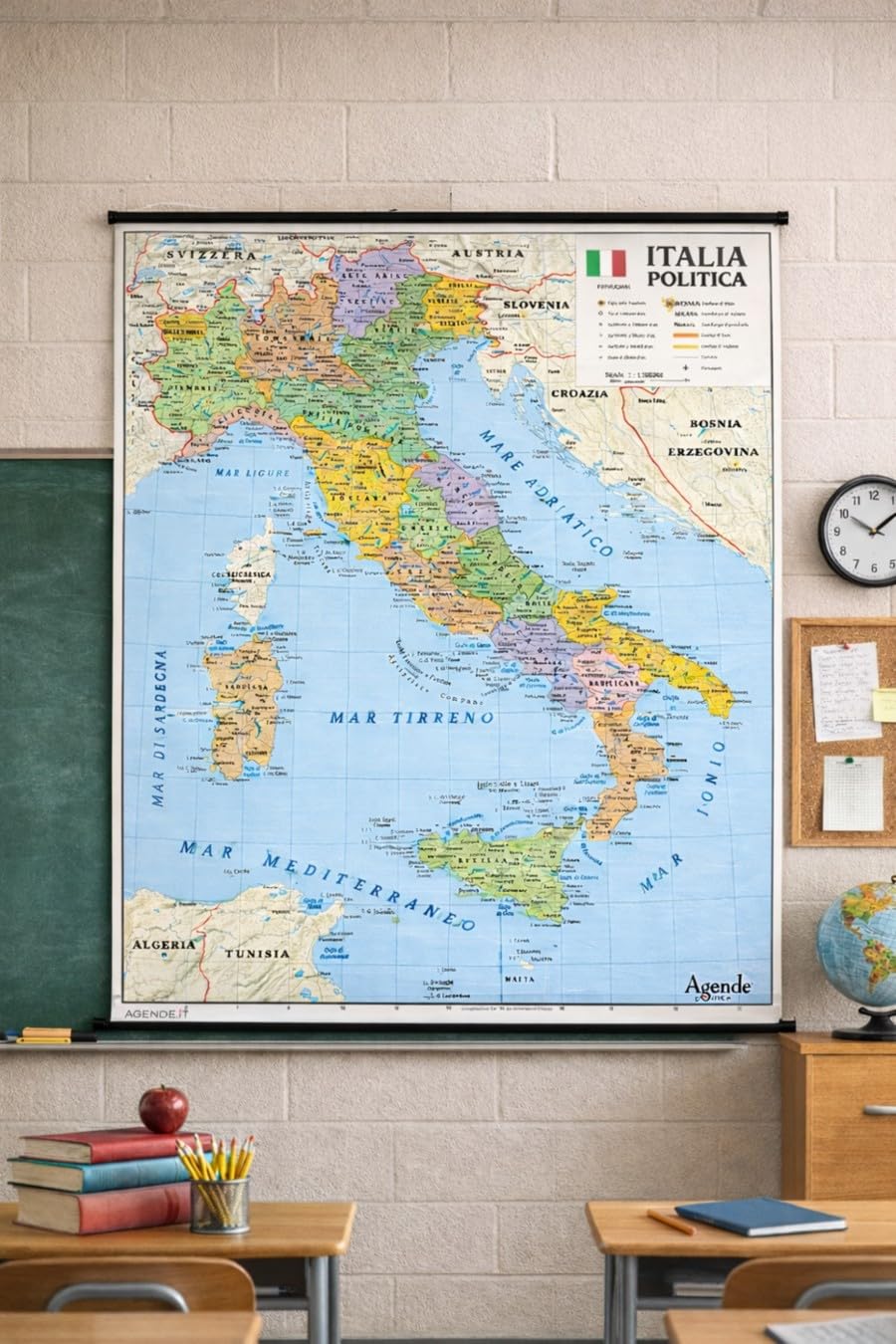 Carta Geografica Murale Italia Bifacciale Fisica Politica 100x140 cm Plastificata Scala 1:1.100.000