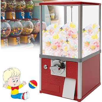 Commercial Chewing Gum Machine Candy Machine Capsule Machine with Locks for Capsule Toys with 4.5-5.5 cm Diameter for Birthdays Christmas and Children's Parties Red