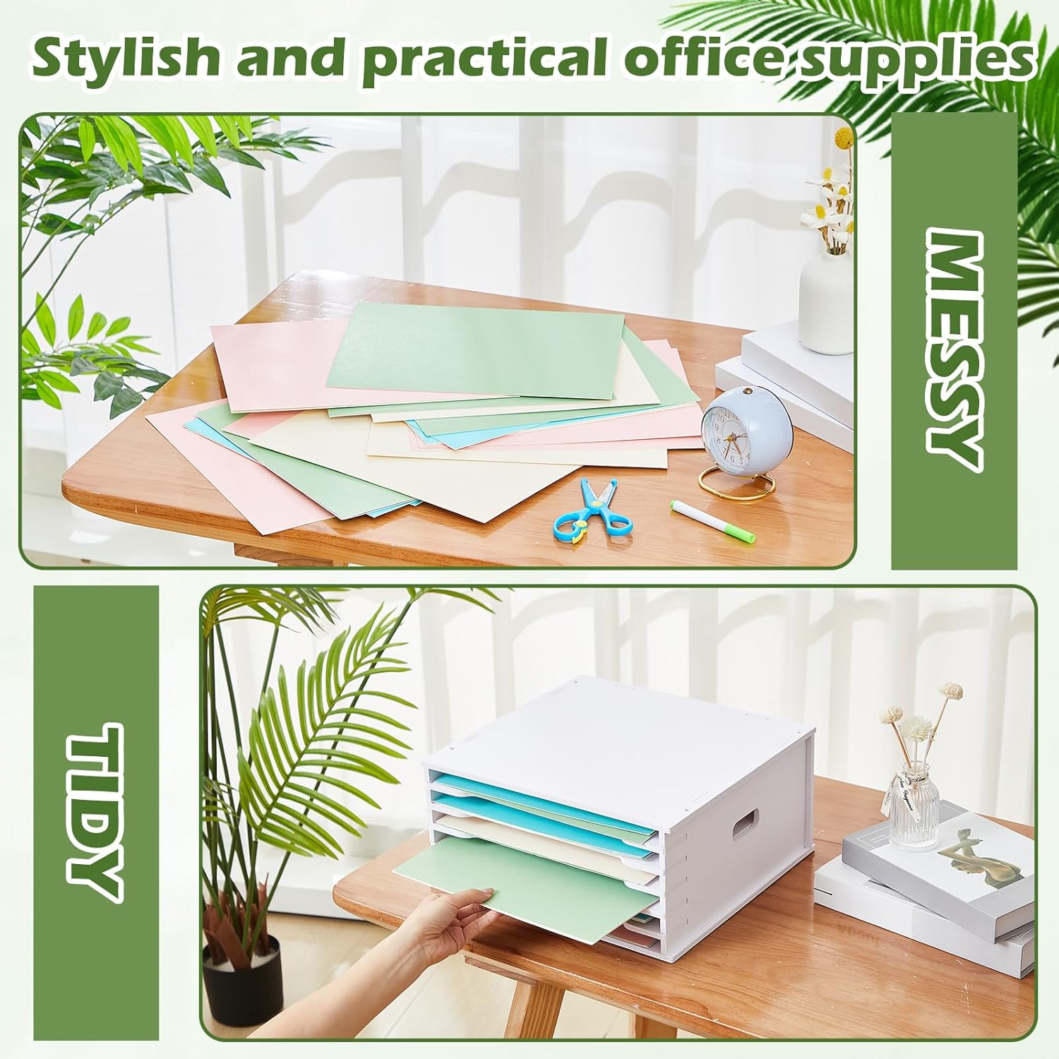 CroBlissful 6 Tier 12" x 12" Scrapbook Paper Organizer Adjustable Desk Scrapbook Paper Sorter Storage Rack File Organizer Wide Document Holder for School Office Home(12.99 x 13.78 x 14.96 Inches)