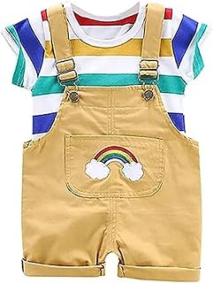 طقم تيشيرت مخطط مع سالوبيت للأولاد - تصميم قوس قزح، متوفر بألوان متعددة | ملابس مريحة وأنيقة للأطفال من ميزة