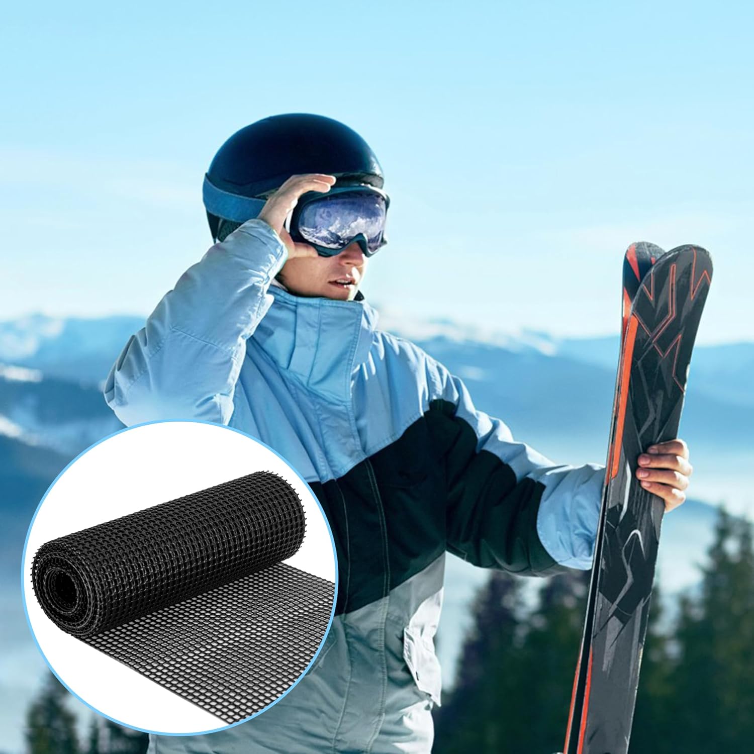 1 Roll Ski Board Protective Mesh-Cuttable Snowboard Skin Mesh Protector-Black Ski Skins Net for Prevent Snow and Ice from Sticking or Freezing The Skis