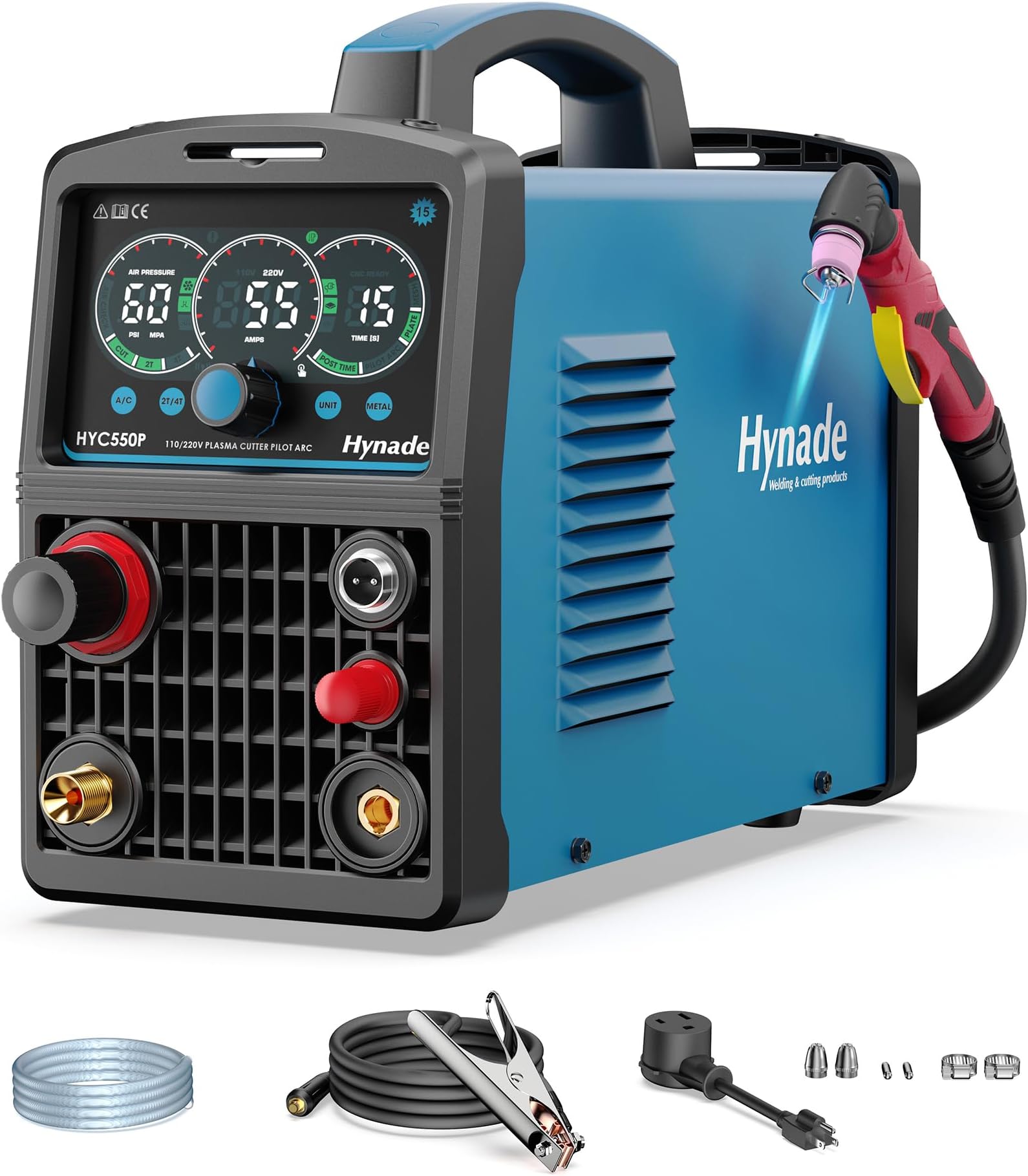 55A Pilot Arc Plasma Cutter, Large LED Display, Non-Touch Air Sensor 55A Plasma Cutter Machine 110/220V Dual Voltage, IGBT Inverter, 1/2'' Clean Cut, 2T/4T for Beginners DIY