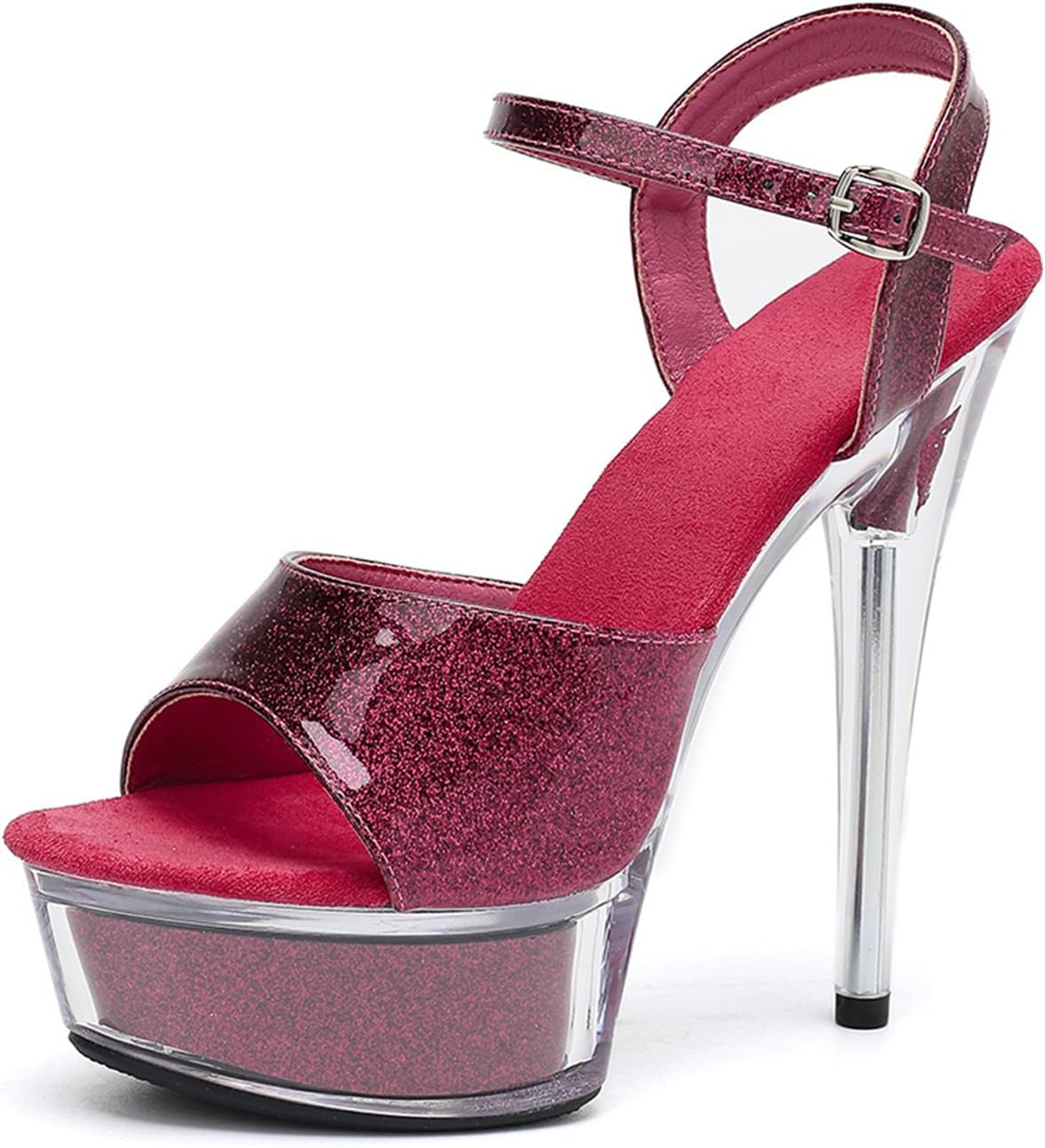 Women's Sparkling Platform Stiletto Heeled Sandals with Cross Ankle Buckle Sexy Comfortable Non Slip Round Toe High Heel Pole Dance Sandals for Party Prom