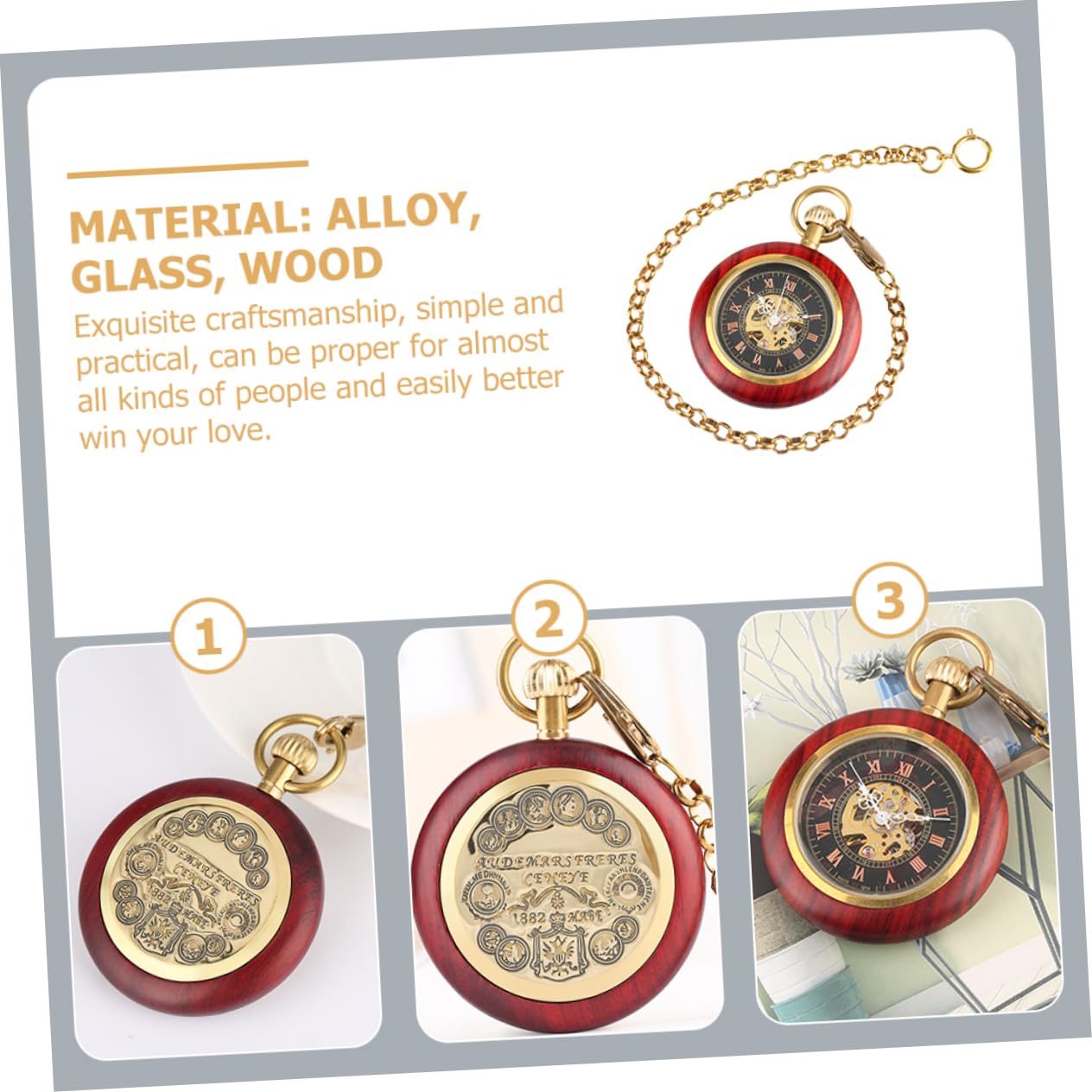 Healvian Reloj de Bolsillo Antiguo de Diseño Retro con Numeración Romana Reloj Colgante Accesorio Práctico para