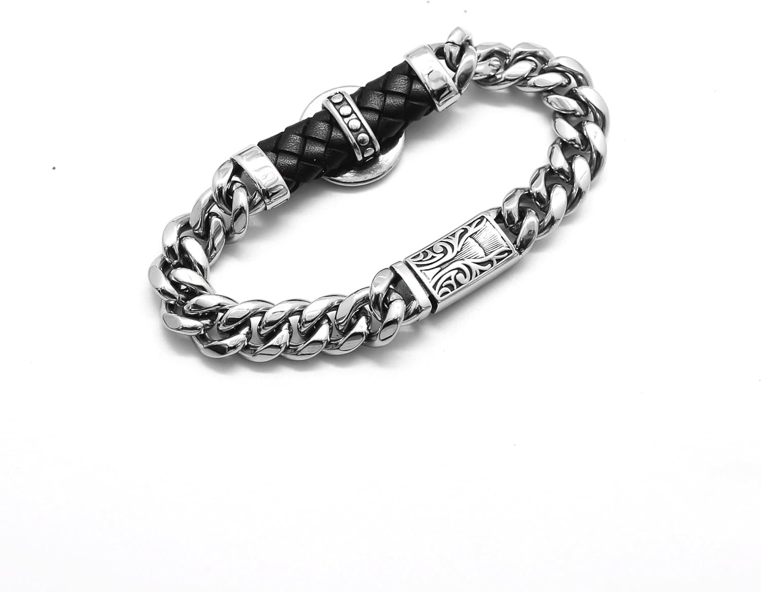 St Benedict Exorcism Bracelet, Stainless Steel Catholic Bracelet Saint Benedict Medal Cuff Roman Cross Protection Jewelry Religious Amulet Gift for Men Patron Bracelets Size 8.5 Inches - Image 4