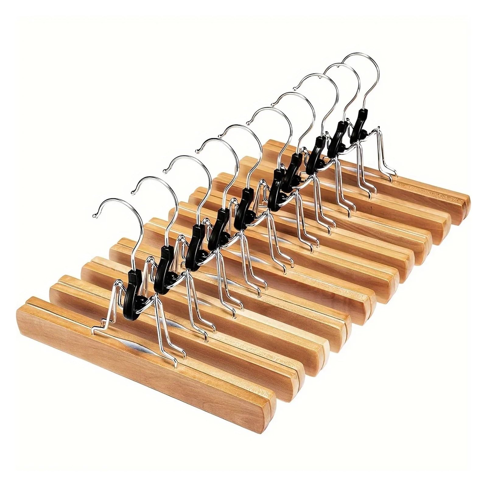 Trouser Hangers 10pcs Non Slip Pants Wooden Hanger, Jeans Rack, Wrinkle Clamp Closet Organizer, For Skirts, Househol