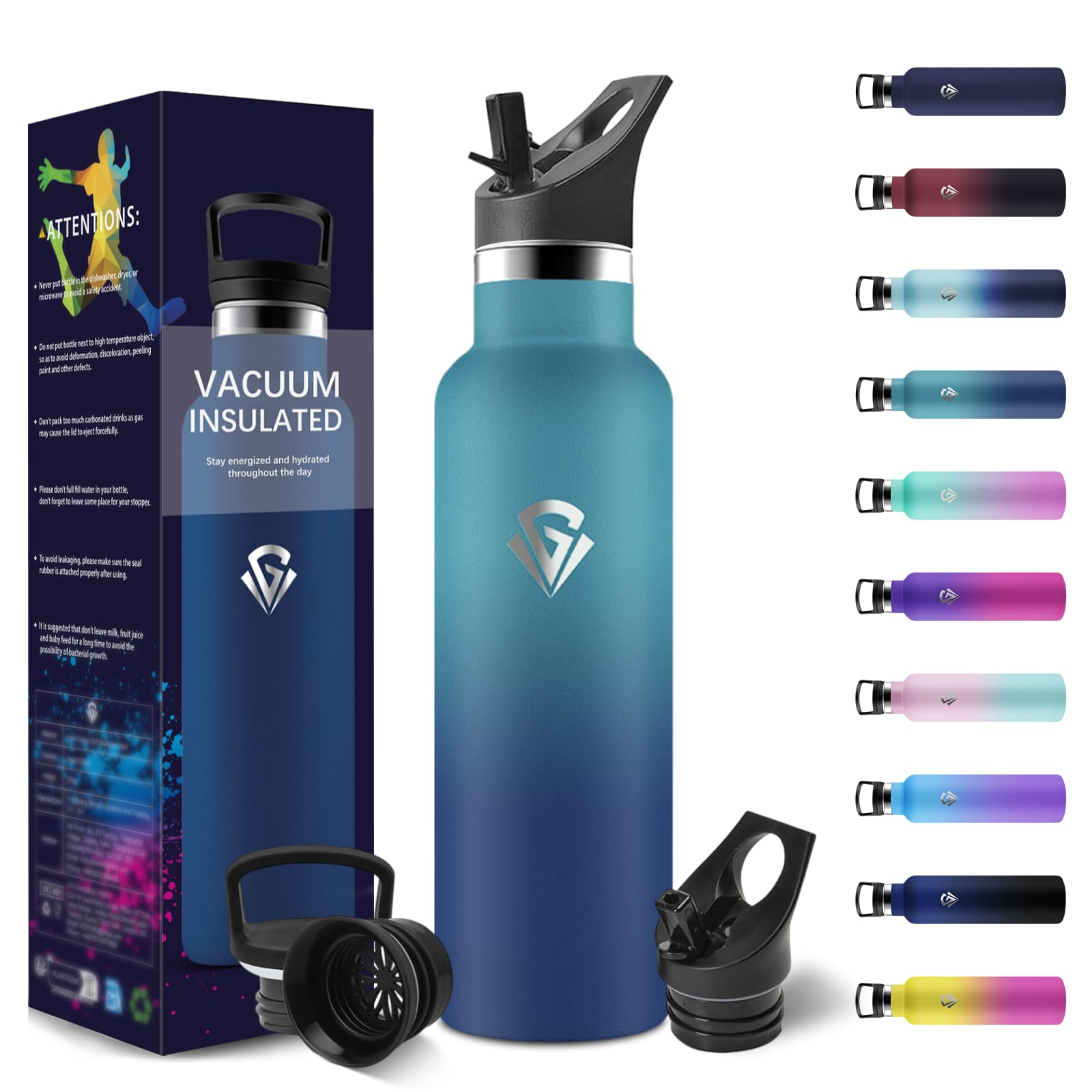 HoneyHolly Stainless Steel Water Bottle, Thermos Cold Water, 500 ml Thermal Canteen BPA-Free, 12H Hot/24 Cold, Bottle for Children & Adults, Stainless Steel Bottle for Sport, Office, Yoga
