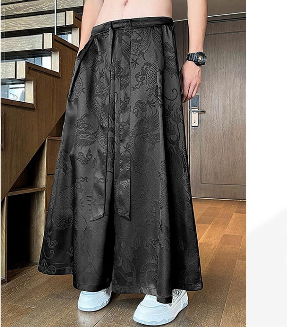 HZCX FASHION Mens Womens Baggy Relax Wide Leg Palazzo Pant Dragon Satin Kung Fu Slacks Casual Trousers Lightweight Yoga Pants