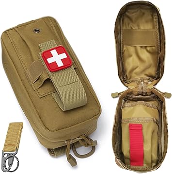 Tourniquet Holder Small Trauma Portable Tactical First Aid Pouch with Molle System IFAK Medical Pouch, Emergency EMT Med Kit for Camping and Hiking Tan