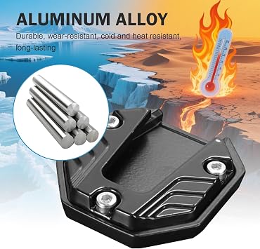 Motorcycle Kickstand Pad, Alloy Non-slip Side Support Extension Plate, Anti-sink Parking Stand Foot Mount with Enlarged Bottom, Universal Modification Accessory for Motorcycles (Black)