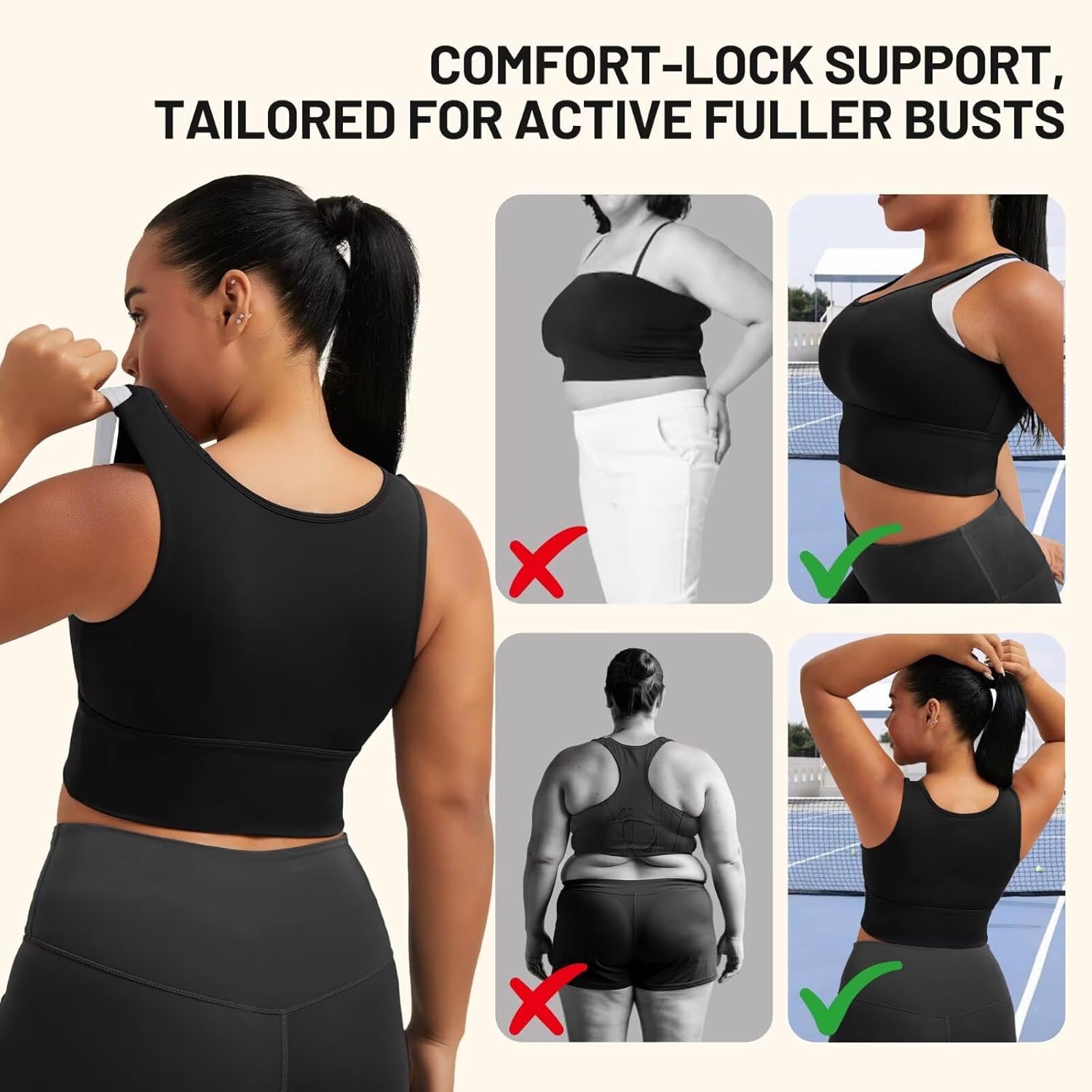UBCUTE Crop Tank Tops for Full Bust Women,Wireless Push-Up Sports Bra, Full-Coverage Workout Top for Yoga, Gym & Running