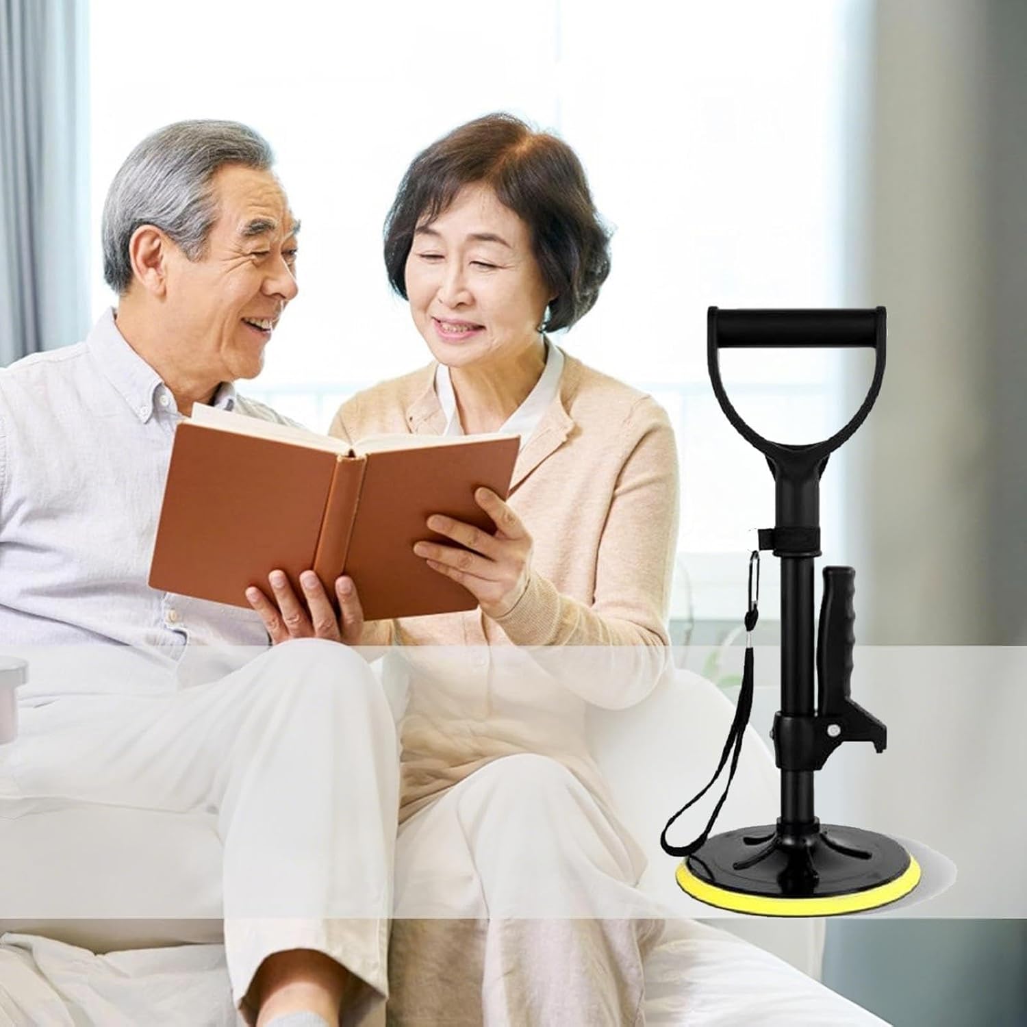 立ち上がり補助具, 41~61cm 3段階の高さ調整 介護用品 手すり, 軽量、ポータブル、滑り止め ステッキ 補助 高齢者用品 高