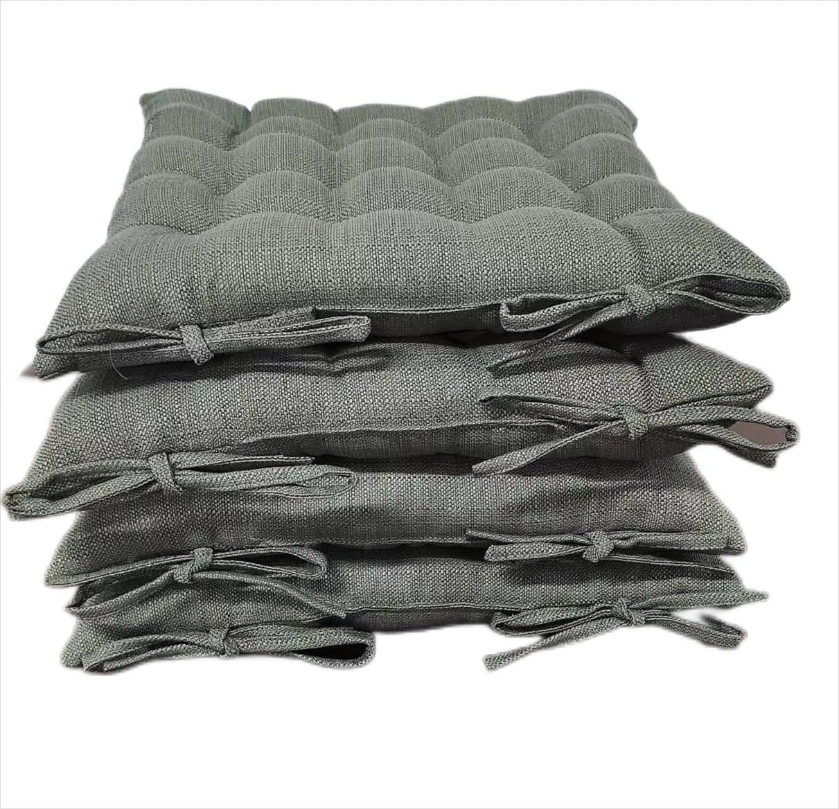 JAMSSUN Chair Cushions for Dining Chairs 4 Pack,Square Thick Chair Pads with Ties,Seat Cushion for Kitchen Dining Office Chair,Chair pad (Chocolate) 15.5X15.5 inches.