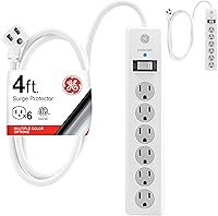 Vista 16 de GE Protector contra Sobretensiones con Regleta de Enchufes, Cable de Extensión de 4 Pies, Extensor de 6 Tomas, 800 Julios, Enchufe Plano, Cubiertas