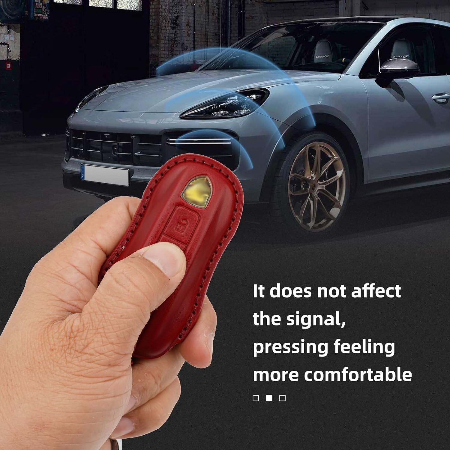 for Porsche Leather Key Fob Cover with Keychain Key Shell Compatible with 2020-2021 Porsche Cayenne, Macan Smart Key (Deep Red)