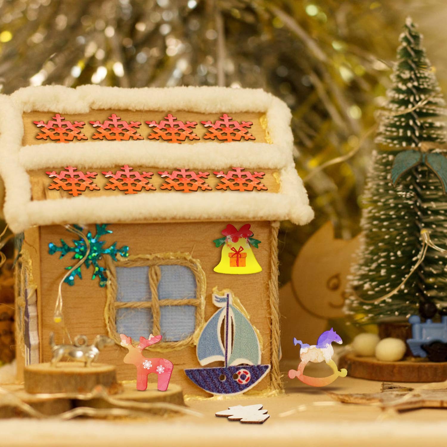 5 étiquettes Cadeaux De Noël En Bois - Forme Tranche De Sapin Fait Main - Déco De Sapin Originale
