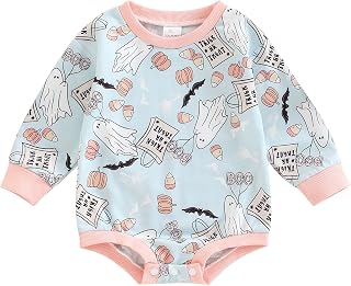 Toddler Infant Baby Girl Boy Halloween Outfits Pumpkin Crewneck Sweatshirt Oversized Romper Bodysuit Sweaters Fall Clothes