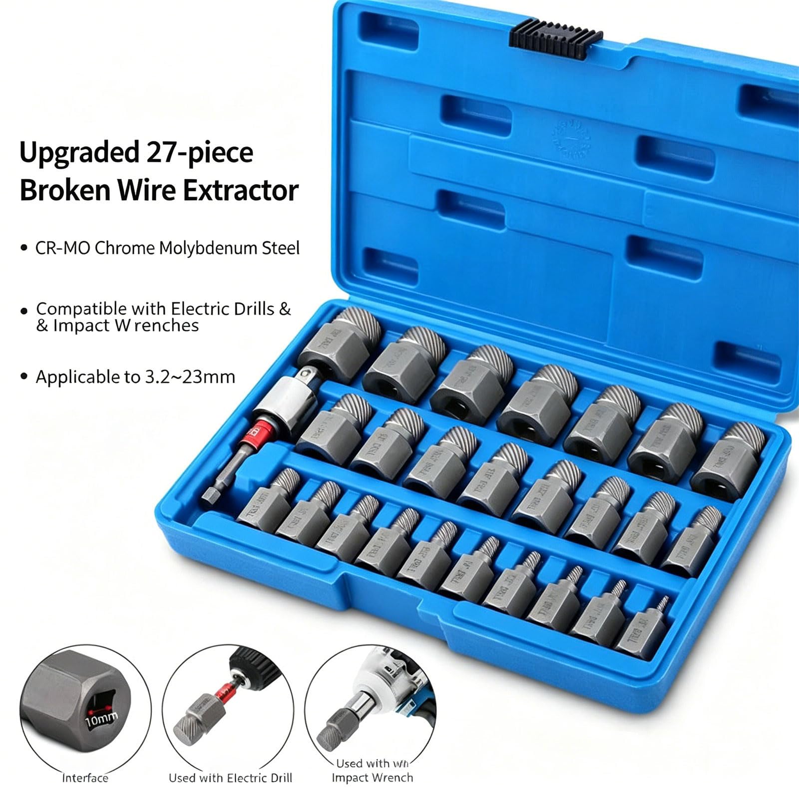 Juego de 27 extractores de tornillos hexagonales de acero de aleación de alta resistencia para extracción de pernos oxidados con caja de almacenamiento, equipo de cierre roto de liberación rápida