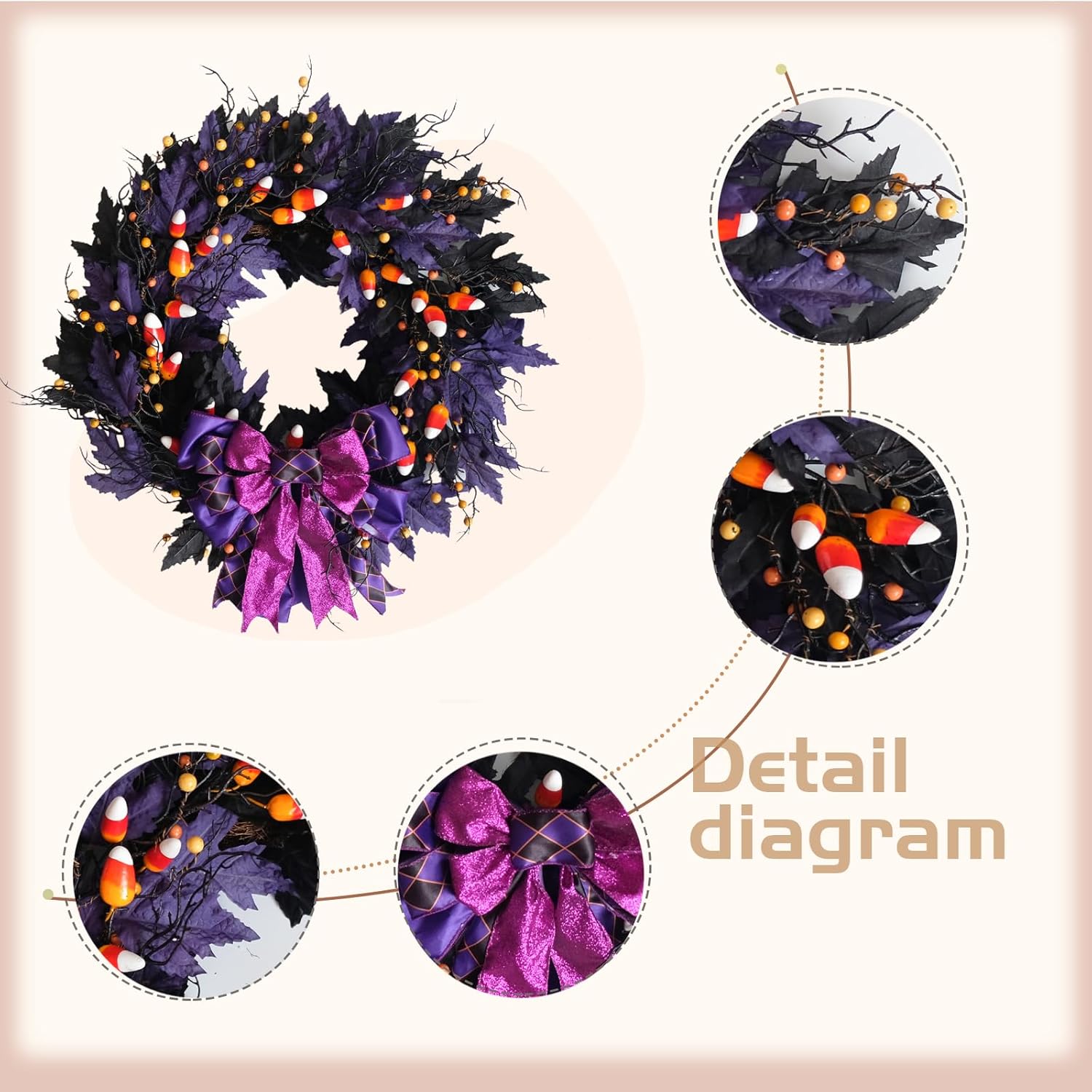 idyllic 20 Inch Halloween Wreath for Front Door with Skeleton Kitten Large Fall Farmhouse Interior and Exterior Wall Porch Halloween Decoration