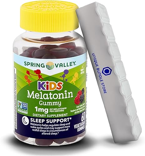 Spring Valley, Gomitas de melatonina para niños, suplemento dietético de apoyo para el sueño, 1 mg de gomitas de melatonina, frambuesa y mora, 60