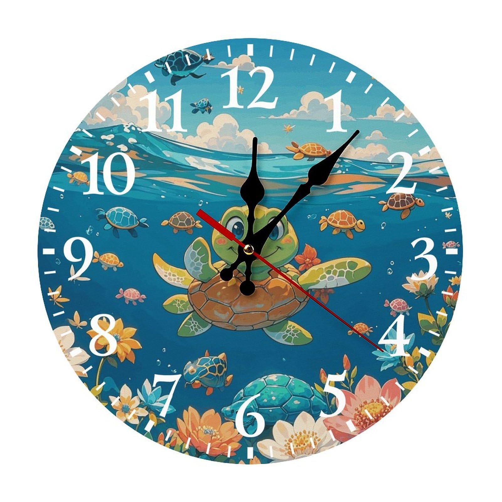 QMNLKH Turtle Wall Clock for Home, Battery Operated Clock for Hotel, Round Wall Clock with Arabic Numerals White, Easy to Read, Non-Ticking Clocks for Living Room 25 * 25cm