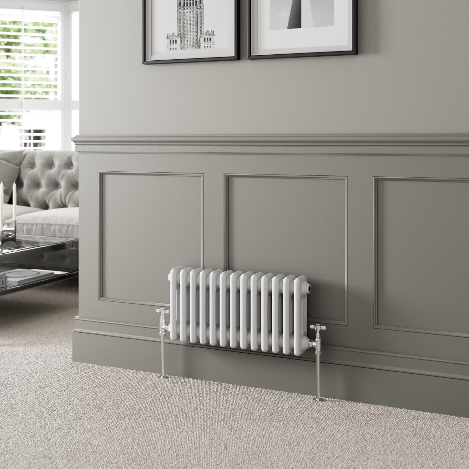 DuraTherm® 300 x 605mm White Traditional Horizontal Designer Radiator Triple Column Colosseum Cast Iron Style Central Heating Panel Radiators Rad — image 1