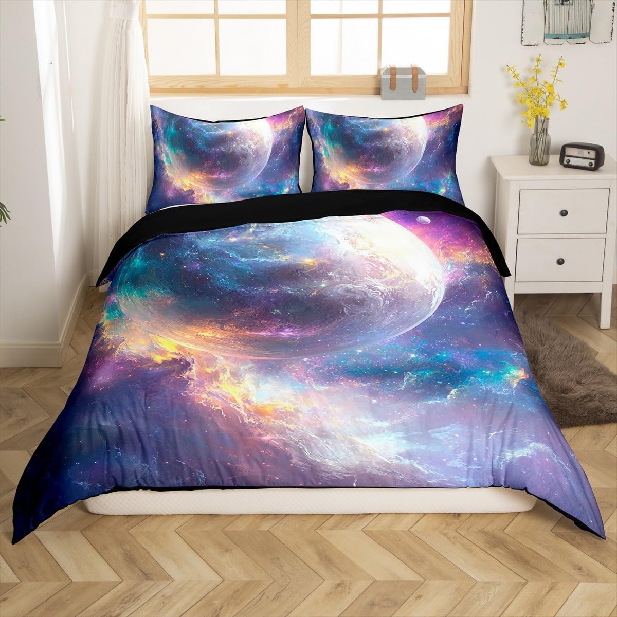 jejeloiu Solar System Duvet Cover for Kids Boys Girls Toddler Size Outer Space Bedding Set Ultra Soft Universe Planets Comforter Cover Set Galaxy Bedspread Cover Room Decor Nebula,No Comforter