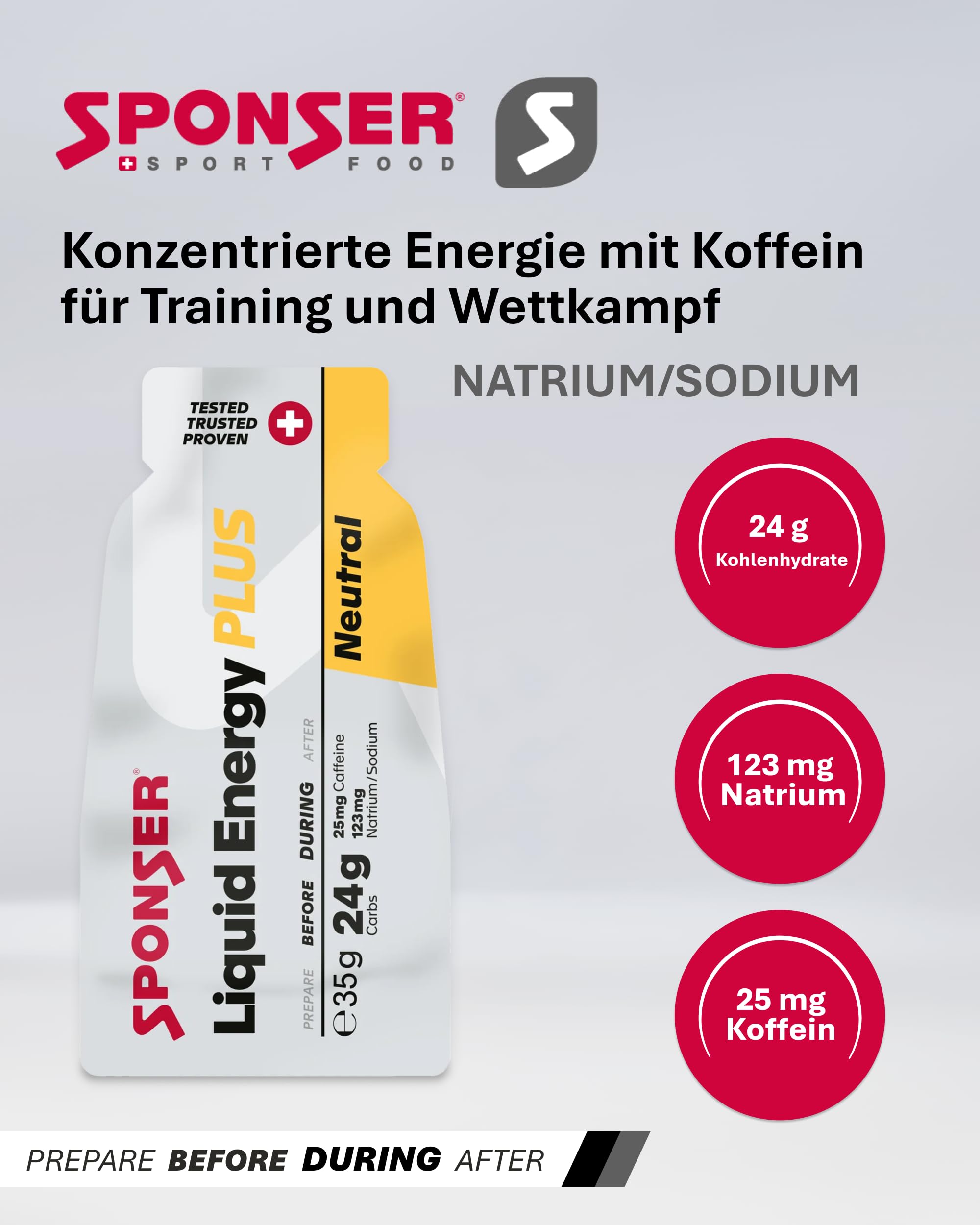 SPONSER Liquid Energy Plus - Kohlenhydrat-Gel mit Koffein - Neutral