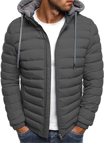 Puffer Jacket Men Lightweight Winter Coats Packable Hooded Down Jacket Outdoor Work Outwear Cold Weather Work Clothes