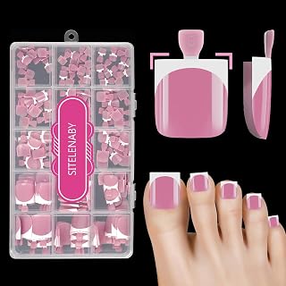 Press On Toenails for Women,SITELENABY French Toe Nail Press Ons Toe Tips,180 pcs Square Toe Nail Tips,15 Sizes Soft Gel False Toenail Extension,Full Cover Acrylic for Salon X