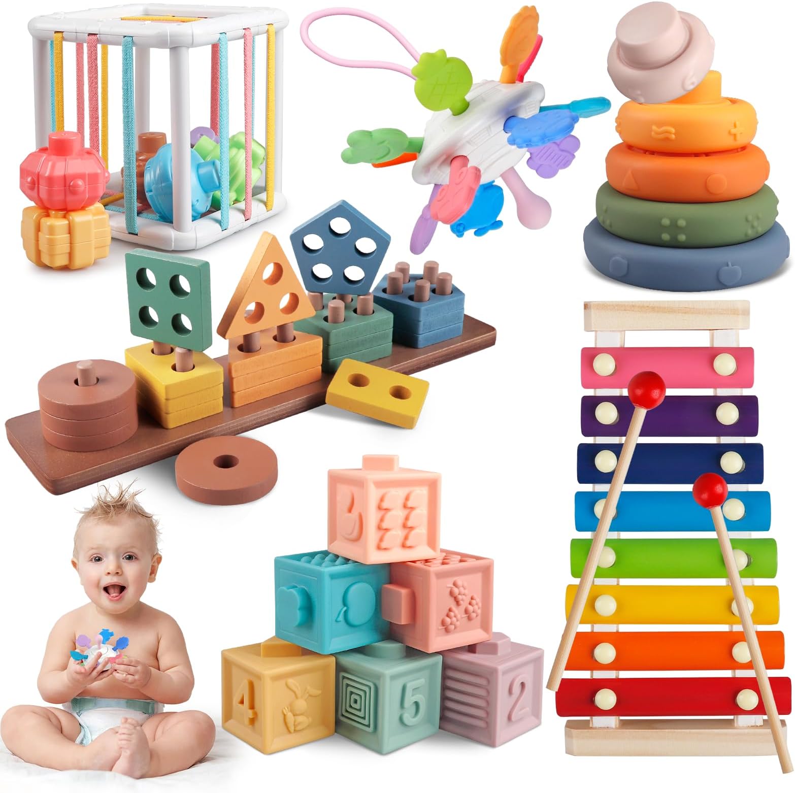 Aliex Montessori Baby Games 6 9 12 Months 1 2 3 Year, 6 in 1 Game Child Educational Toys Christmas Birthday Gift Boy and Girl 6 Months - 3 Year